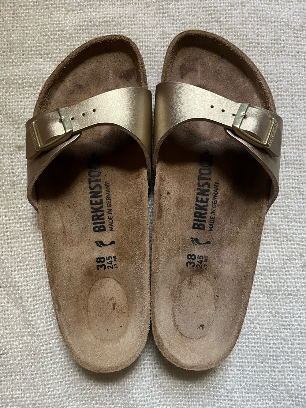 Birkenstock Madrid Slide Sandals in Metallic Gold, Barely worn, size 7.5